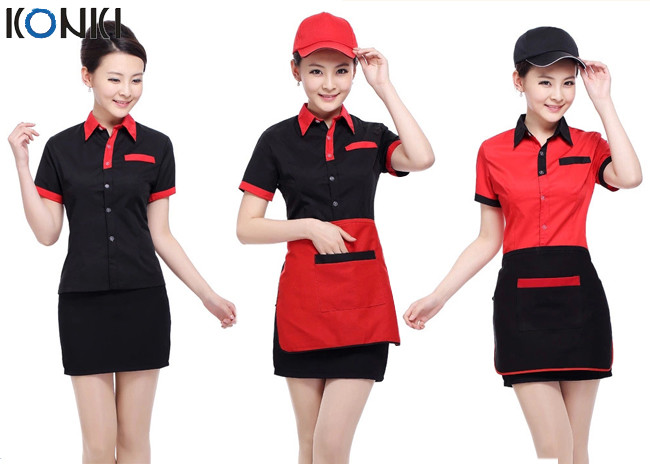 China Red And Black Color Restaurant Shirts Uniforms For Waitresses wholesale