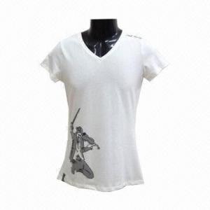 China Fashionable Women's/Lady's V-neck T-shirt, Customized Styles and Logo Printing Welcomed wholesale
