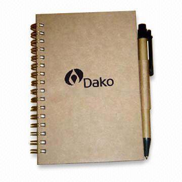 China Recycled paper notebook cover and ballpoint pen, available by OEM design wholesale