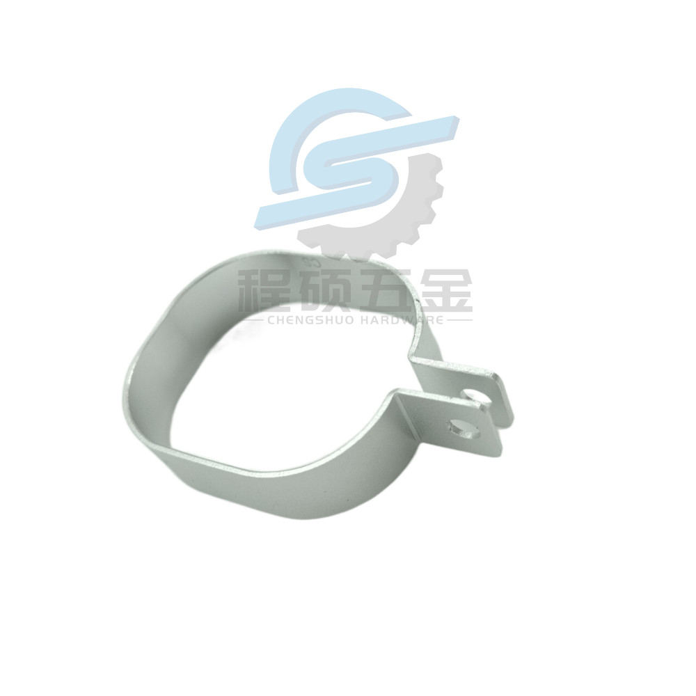 China Dongguan Chengshuo steel fabrication stamping Q clip Galvanized Chain Link Fence Flat Brace Bands Round Steel Clamps wholesale