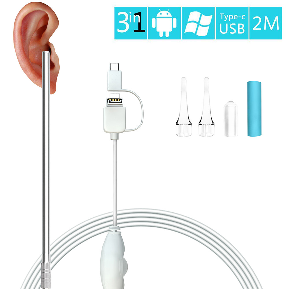 China In Ear Cleaning Endoscope USB Visual Ear Spoon 5.5mm 0.3MP Mini Camera Android PC Ear pick Otoscope Borescope Tool Healt wholesale