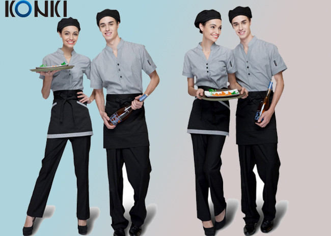 China Trendy Restaurant Uniforms For Restaurant Staff / V Neck Shirt And Pants wholesale