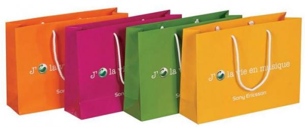 Glossy Lamination Ribbion Handle Luxury Paper Shopping Bags for Clothing Boutiques