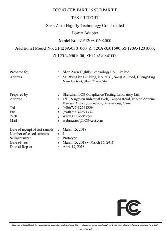Shenzhen Highfly Technology Co., Limited Certifications