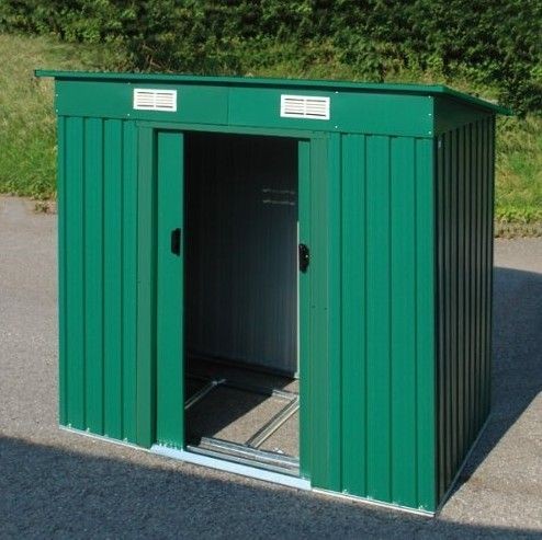 8x4 Easy Build Metal Pent Shed With Double Sliding Door , Green / Grey 