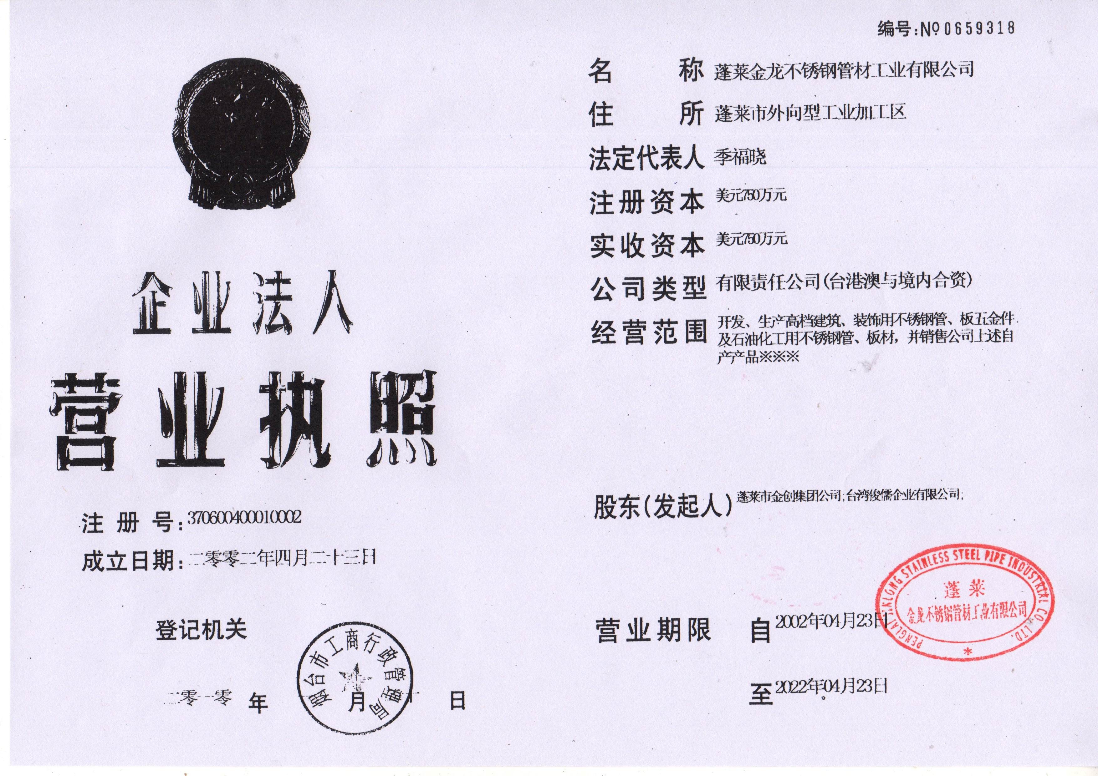 Yuhong Group Co.,Ltd Certifications