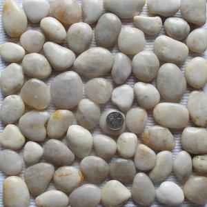 China White Pebble Mosaic,White Cobble Stone On Mesh,River Stone Mosaic Sheet,Meshed Pebbles wholesale