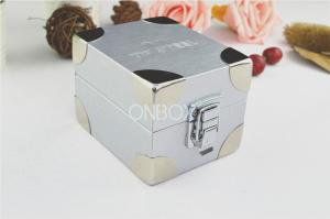 China Durable Leather Watch Boxes For Store , Rolex Box With Silver Leather And Metal Decoration Black Insert Lining wholesale