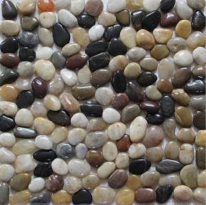China Colorful Pebble Mosaic,Mixed Colors Cobble Stone On Mesh,River Stone Mosaic Sheet,Meshed Pebbles wholesale