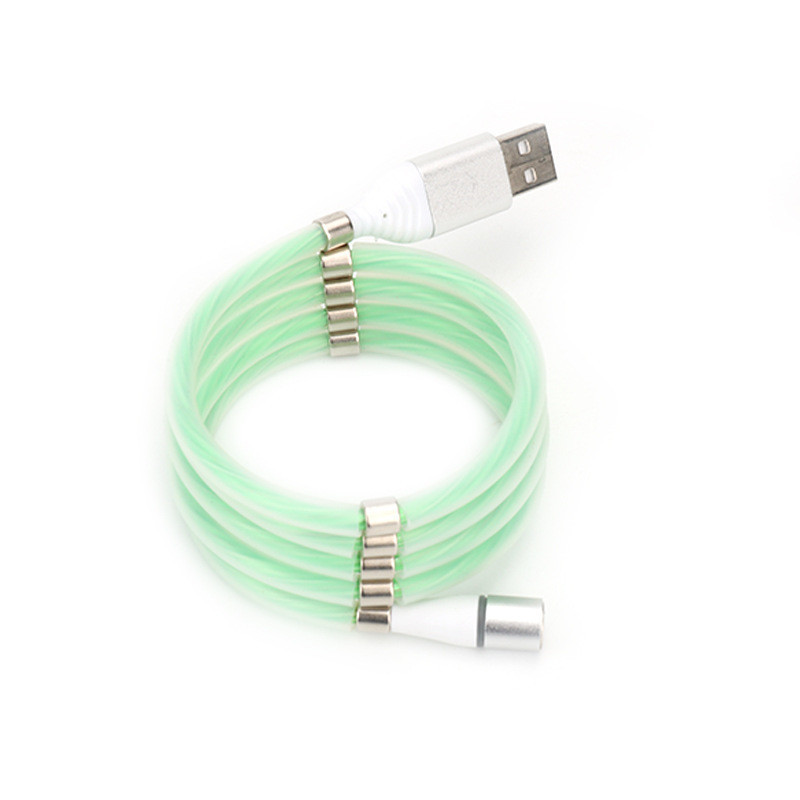 China Pogo Pin LED Lighting Luminous USB Magnetic Charging Cable Coiled Rope 100cm wholesale