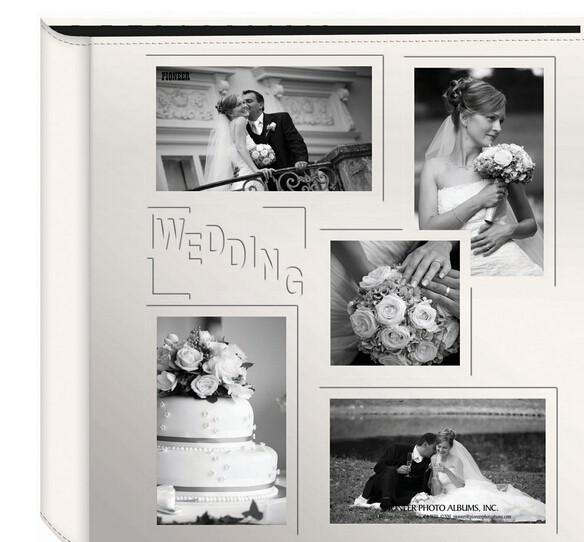 China Collage Frame Embossed "Wedding" Sewn Leatherette Cover Photo Album, Ivory wholesale