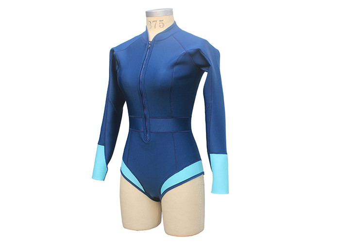China Solid Fabric Neoprene Swimsuit / One Piece Bathing Suit Long Sleeve With Front Zipper wholesale