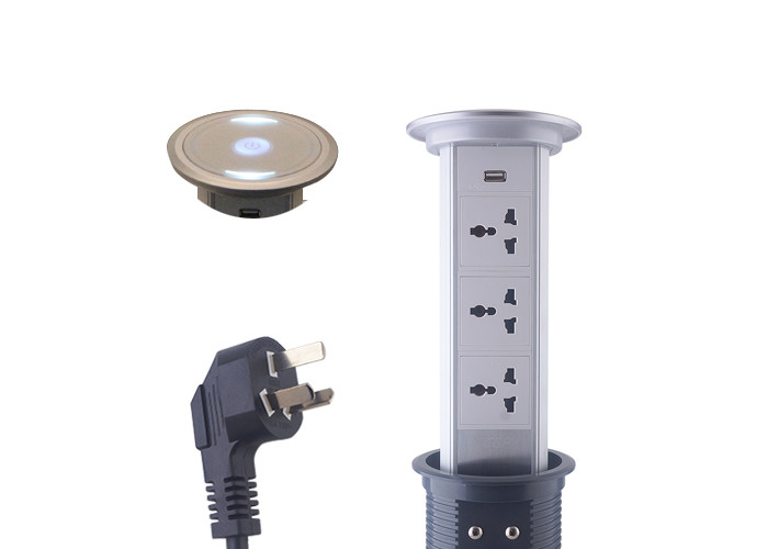 China LED Lighted Pop Up Power Point Tower 3 x Universal Outlets For Kitchen Counter Top wholesale