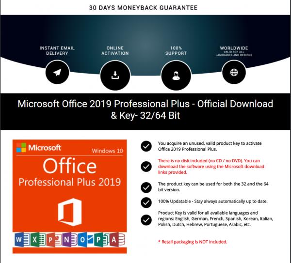 Original key Microsoft Office 2019 Pro Plus Key With DVD Box Package 2019 Professional Plus