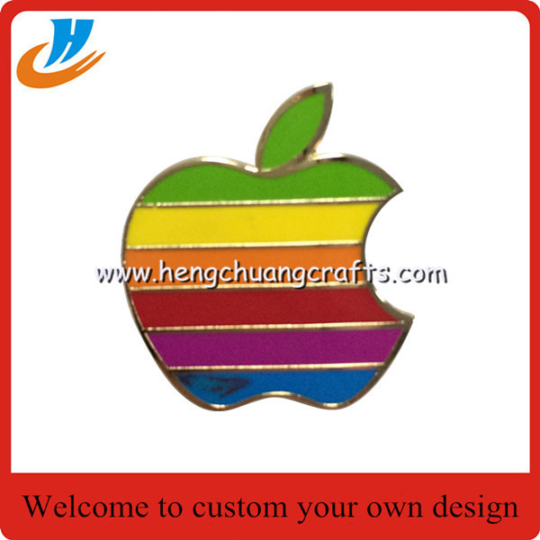 China Apple shape metal badge,Apple lapel pin with button high quality wholesale wholesale