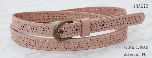 Quality Old Brass Buckle Pink PU Ladies Belts With Punching Patterns for sale