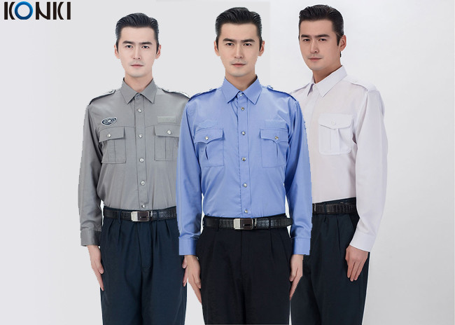 China Polyester Cotton Male Security Officer Uniforms Blue Long Sleeve Shirt wholesale