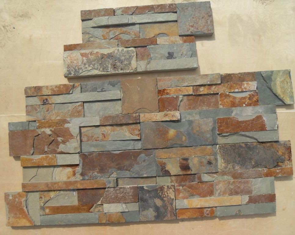China Rusty Slate S cut Culture Stone,Multicolor Slate 18x35 Thin Stone Veneer,Fireplace Stacked Stone wholesale
