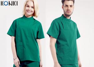 China Mens Medical Scrubs Uniforms , Short Sleeve Cotton Surgical Gown Green wholesale