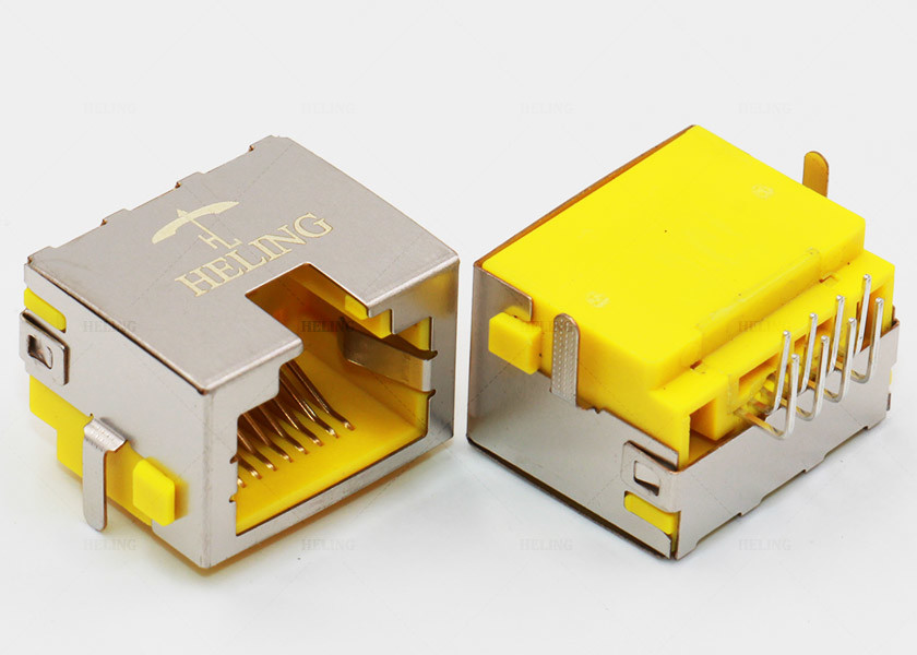China Right Angle 8P8C RJ45 Female PCB Connector Tab Up Yellow Housing Sinking wholesale