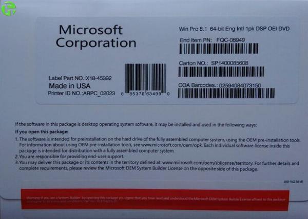 OEM Software Microsoft Windows 8.1 Pro Pac