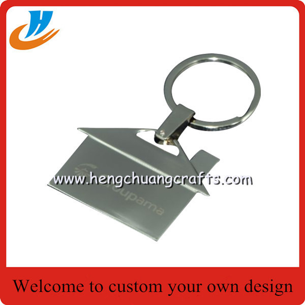 China House shaped metal keychain/key holder, house shape keychain with custom logo wholesale