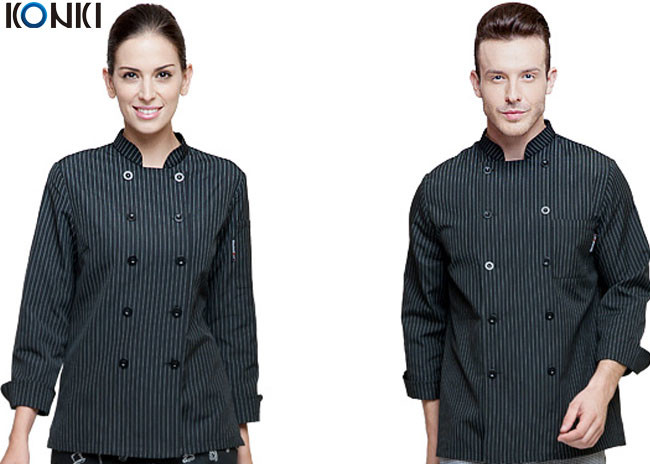 China Personalized Chef Cook Uniform , White / Black Chef Coats With Double Breasted Stripe wholesale