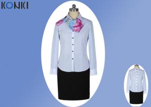 China Modern Corporate Office Uniforms Ladies / Blue And White Stripe Shirt wholesale