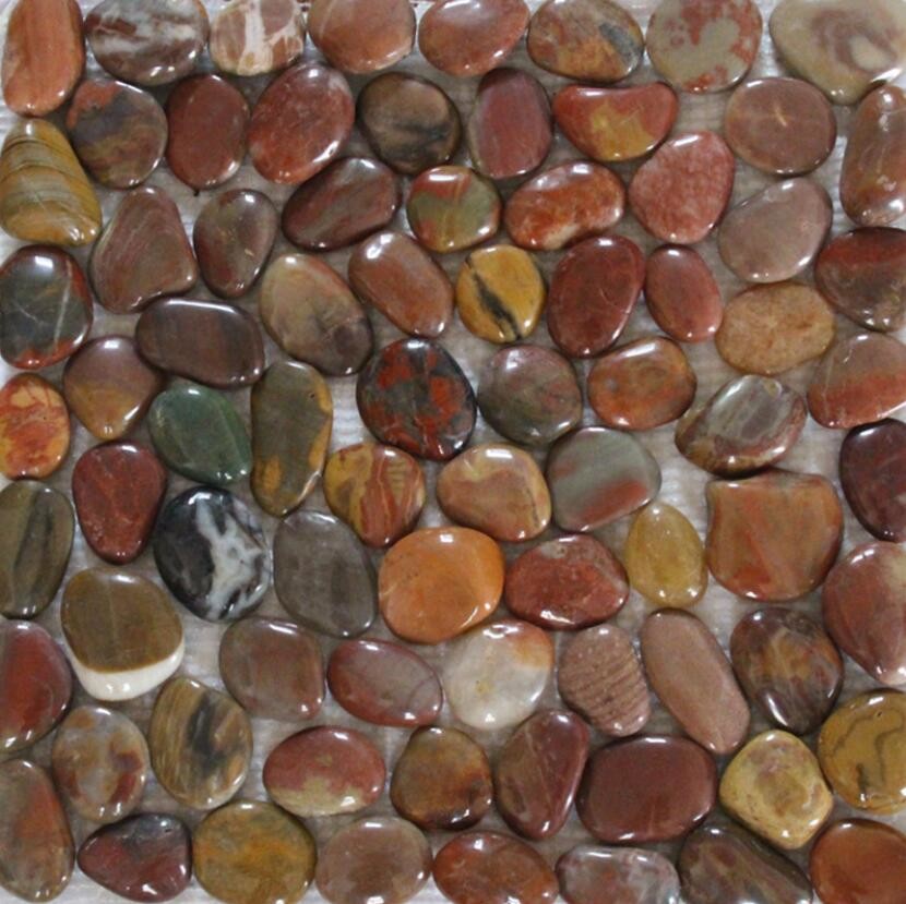 China Red Pebble Mosaic,Red Cobble Stone On Mesh,River Stone Mosaic Sheet,Meshed Pebbles wholesale