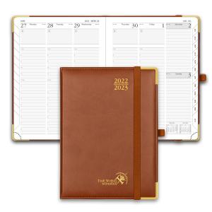 China Weekly Planner 22-23 Brown Vertical Layout with Hourly Schedule And Easy-Track Corners wholesale
