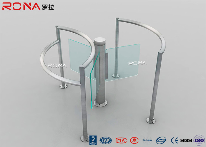China Manual Half Height Turnstiles , Pedestrian Turnstile Gate With Tempered Glass Swing wholesale