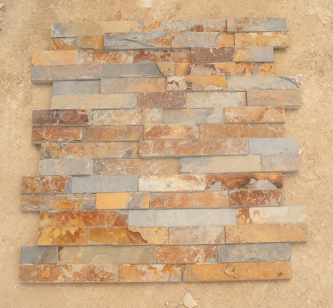 China Rusty Slate 3D Ledgestone Multicolor Slate Fireplace Stone Cladding Natural Thin Stone Veneer wholesale