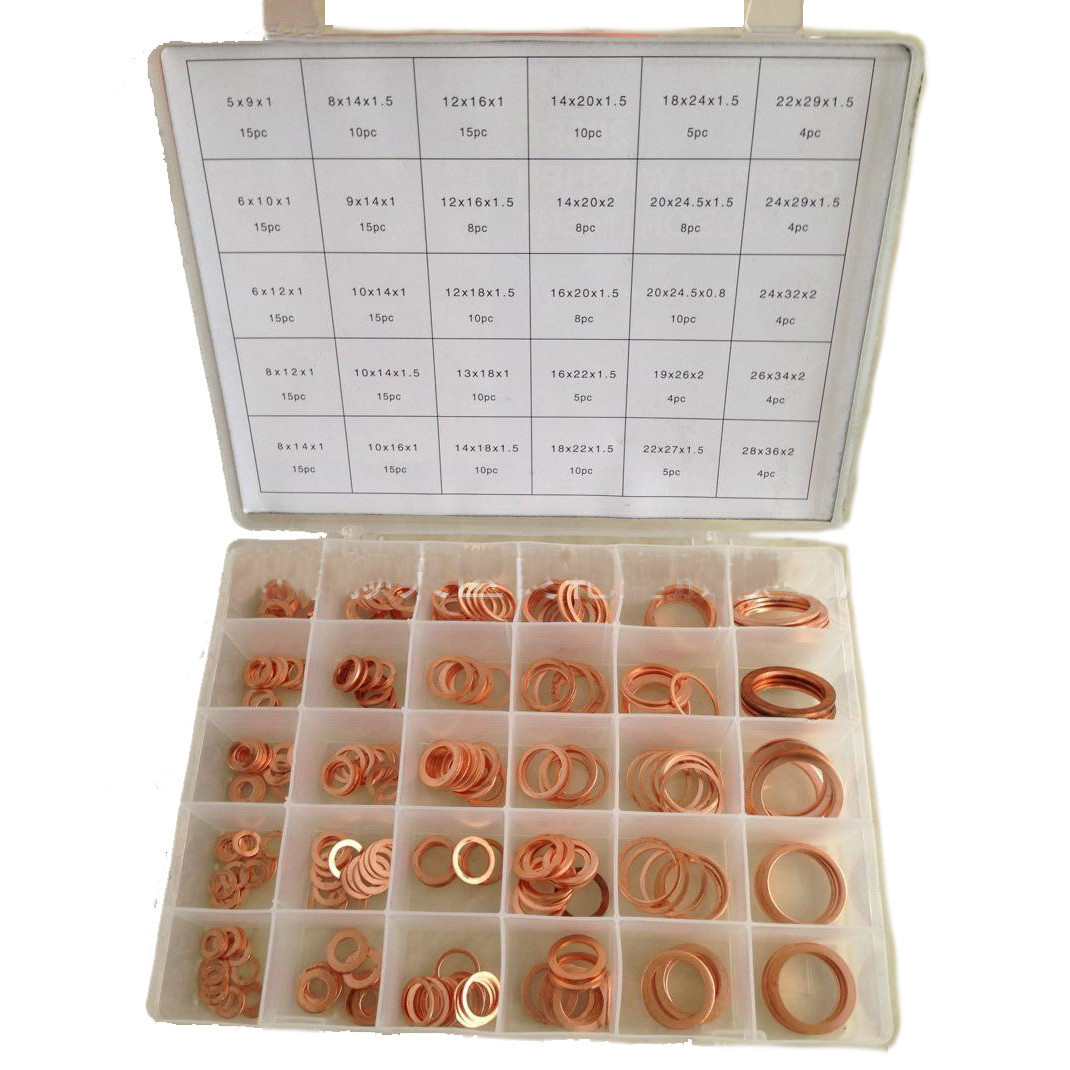 China 286pcs 30 Sizes Metric Copper Flat Ring Washer Gaskets Assortment Set Kit IMPA813080 wholesale