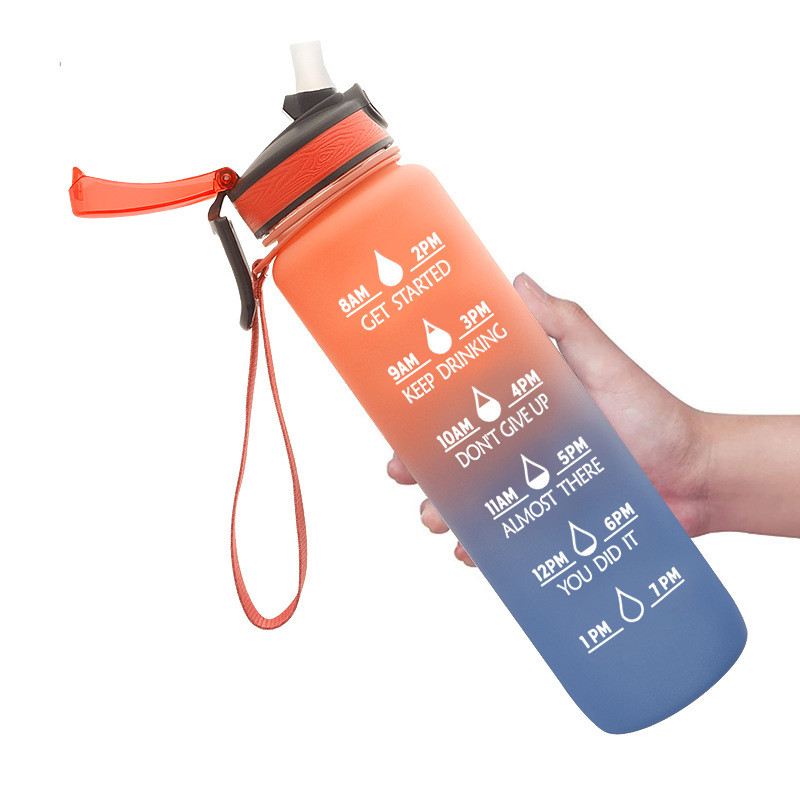 China PP Motivational Water Bottle With Silicone Straw Sublimation Sports Bottle wholesale