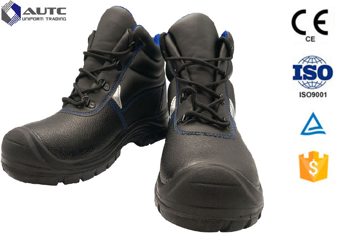 China Construction Site Ppe Safety Boots , Slip On Steel Toe Boots Warehouse Black Leather wholesale
