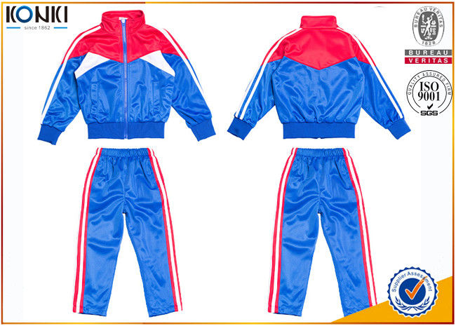 New school uniform design blue and red color 100% polyester custom school