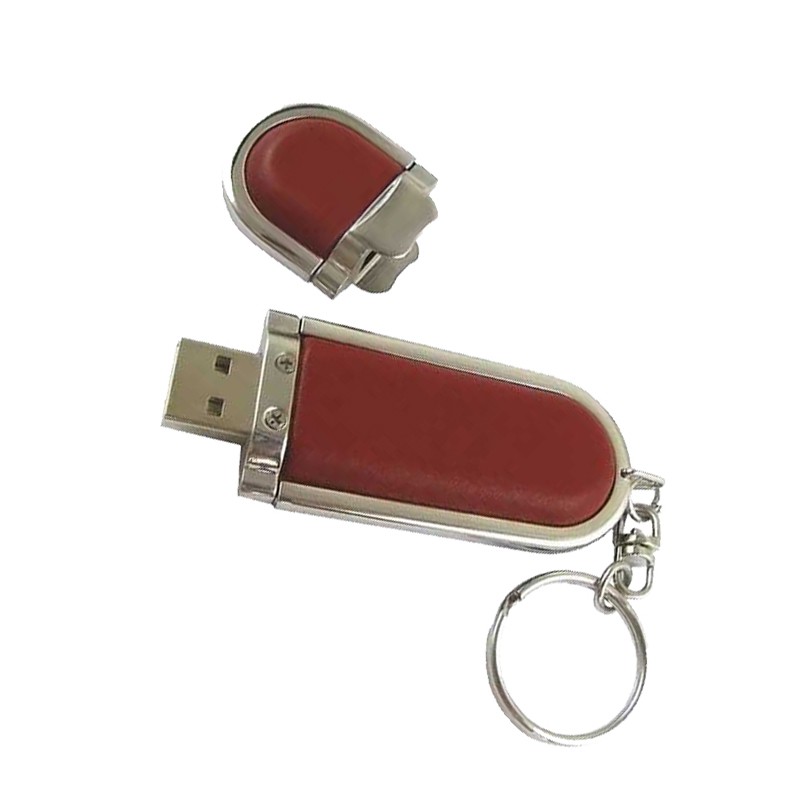 China Key Chain Leather USB Flash Disk, 128MB~64GB Metal Frame Leather USB Flash Drive wholesale