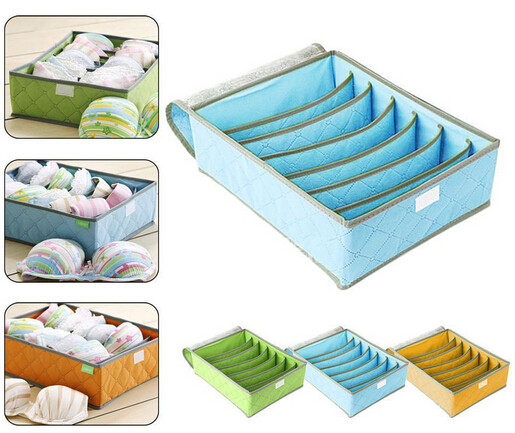 China 7Cell Bamboo Charcoal Storage Boxes Bra Underwear Closet Organizer Drawer Divider Green wholesale