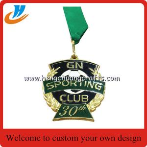 China Football 30th Sporting club metal medal,custom soccer metal medal with ribbon wholesale