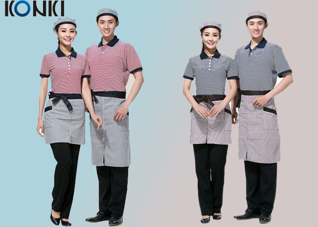China Stripe T shirt Short Sleeve Restaurant Staff Uniforms for Men and Women wholesale