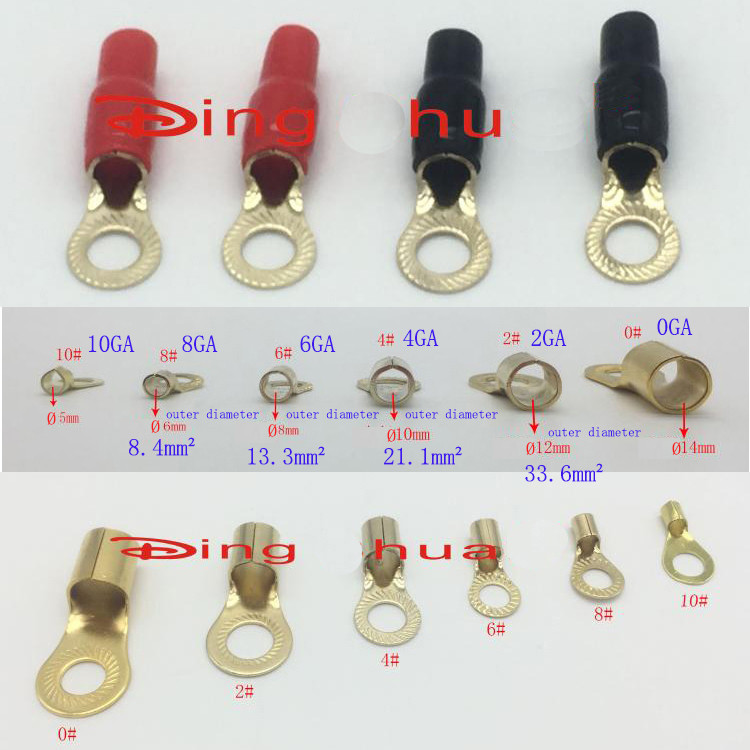China Audio Crimp Ring Terminal Gold Plated 0GA/ 2GA /4GA /6GA /8GA / 10GA wholesale