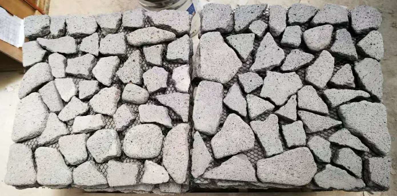 China Black Lava Meshed Flagstone,Lava Wall Stone Cladding,Black Basalt Patio Stones,Flagstone Wall Decor wholesale