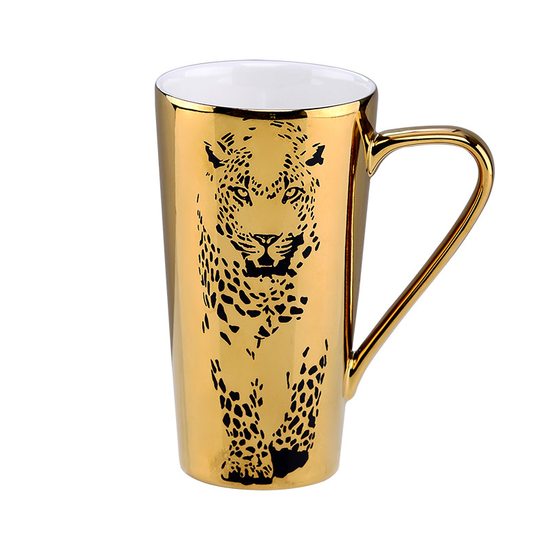 China 480CC Leopard Decal Gold Coffee Mug Electroplating wholesale