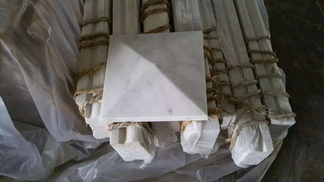 China White Marble Column Cap, Wall Coping Stone, Guangxi White Marble Pillar Cap, China Carrara Marble Pier Cap wholesale