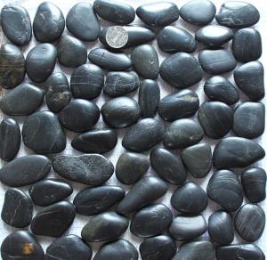 China Black Pebble Mosaic,Black Cobble Stone On Mesh,River Stone Mosaic Sheet,Meshed Pebbles wholesale