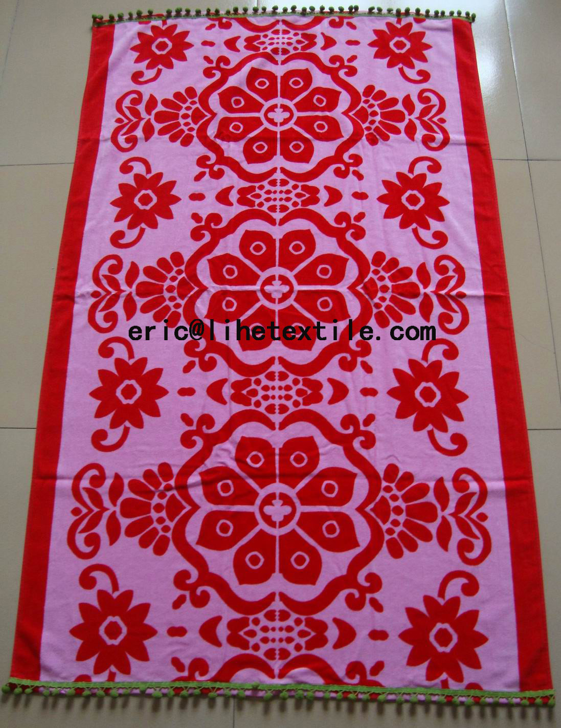 China printed beach towel with your logo , 100% cotton material , with fringes wholesale