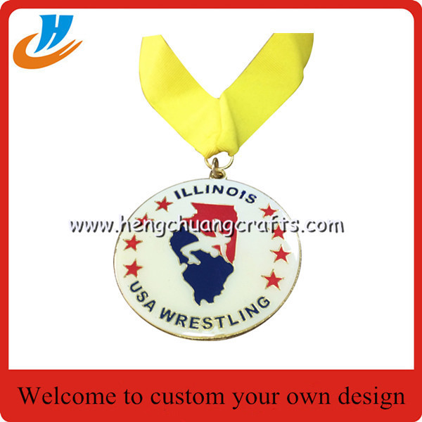 China USA Wrestling gold medal,Custom award Wrestling metal medal with ribbon wholesale