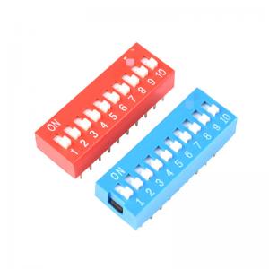 China 2.54mm Pitch Slide DIP Switch 1 2 3 4 5 6 8 9 10 Positions PCB Mount Double Row Red Blue Black wholesale