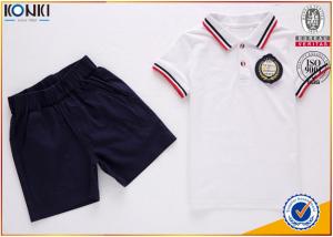 China Custom school uniform polo t shirts with stripe collar and cuff  for boys and girls wholesale