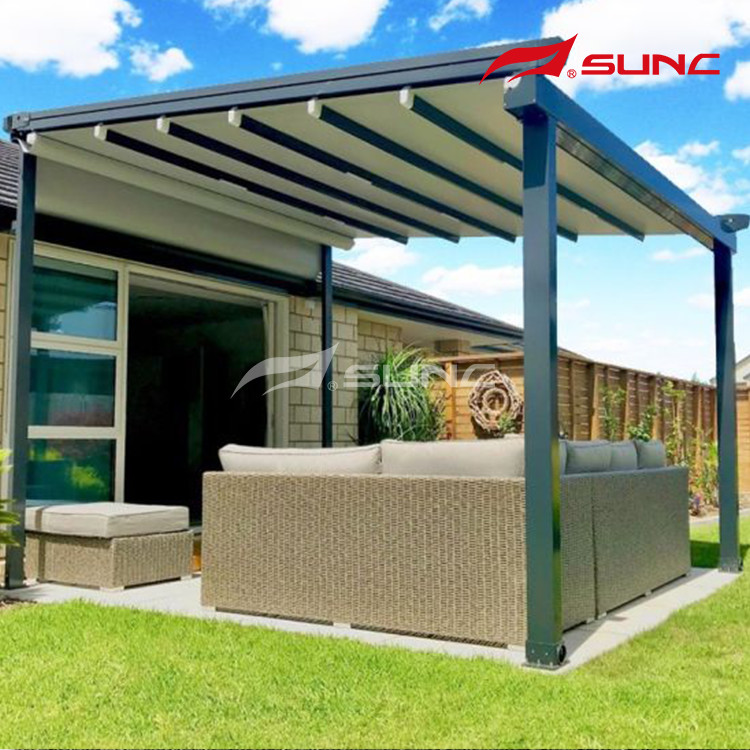 China Waterproof PVC Fabric Retractable Roof Pergola With LED Light wholesale